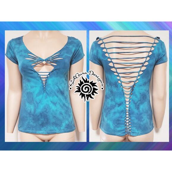 BLUE LAGOON - 2XL - Juniors / Women's Weaved & Cut top, Navy Blue and Turquoise - Picture 2 of 5